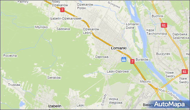 mapa Dąbrowa gmina Łomianki, Dąbrowa gmina Łomianki na mapie Targeo