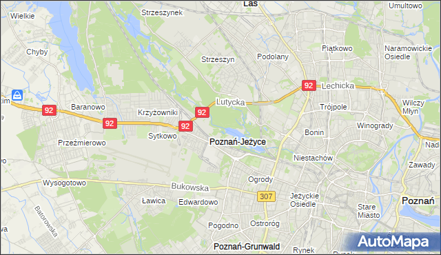 mapa Jeżyce gmina Poznań, Jeżyce gmina Poznań na mapie Targeo