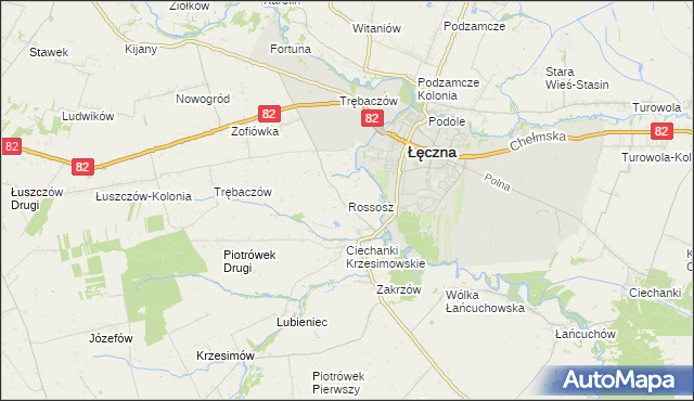 mapa Rossosz gmina Łęczna, Rossosz gmina Łęczna na mapie Targeo
