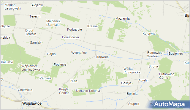 mapa Turowiec gmina Wojsławice, Turowiec gmina Wojsławice na mapie Targeo