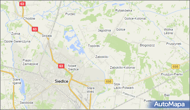 mapa Żabokliki gmina Siedlce, Żabokliki gmina Siedlce na mapie Targeo
