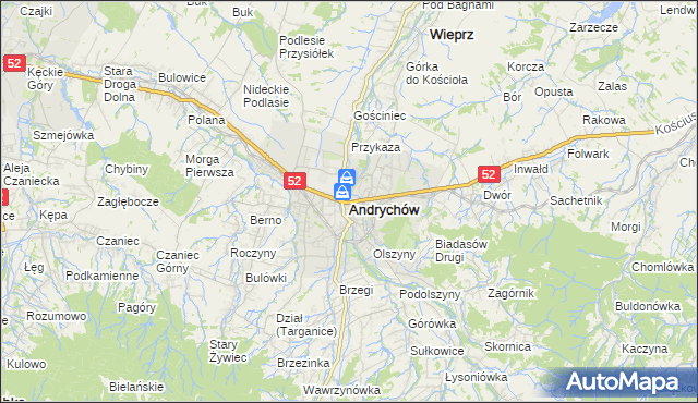 mapa Andrychów, Andrychów na mapie Targeo