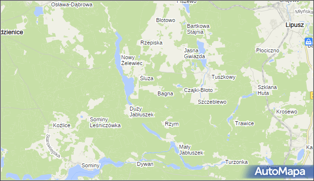 mapa Bagna gmina Lipusz, Bagna gmina Lipusz na mapie Targeo