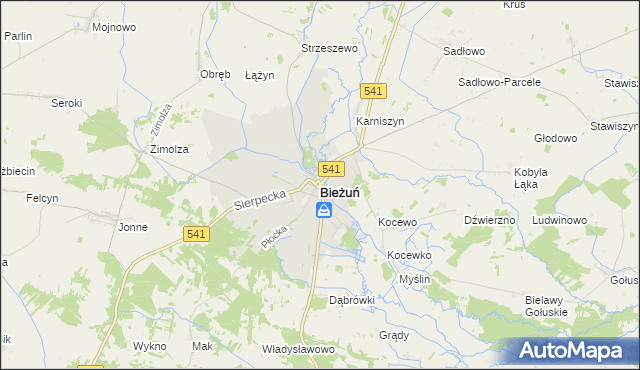 mapa Bieżuń, Bieżuń na mapie Targeo