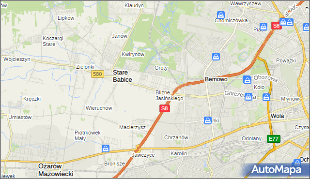 mapa Blizne Jasińskiego, Blizne Jasińskiego na mapie Targeo