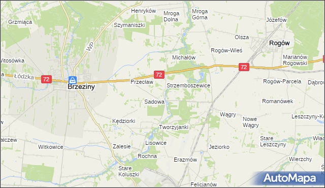 mapa Bronowice gmina Brzeziny, Bronowice gmina Brzeziny na mapie Targeo