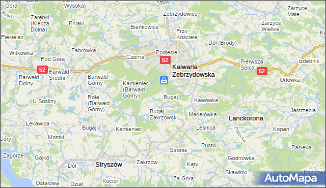 mapa Bugaj gmina Kalwaria Zebrzydowska, Bugaj gmina Kalwaria Zebrzydowska na mapie Targeo