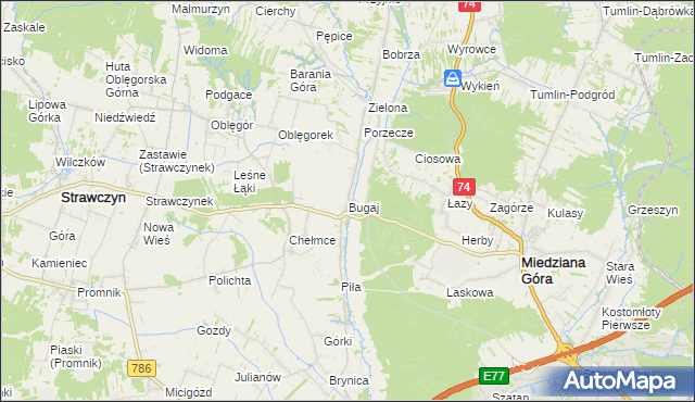 mapa Bugaj gmina Strawczyn, Bugaj gmina Strawczyn na mapie Targeo