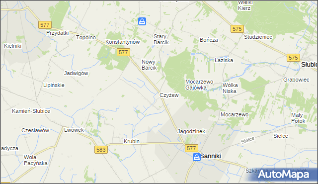 mapa Czyżew gmina Sanniki, Czyżew gmina Sanniki na mapie Targeo