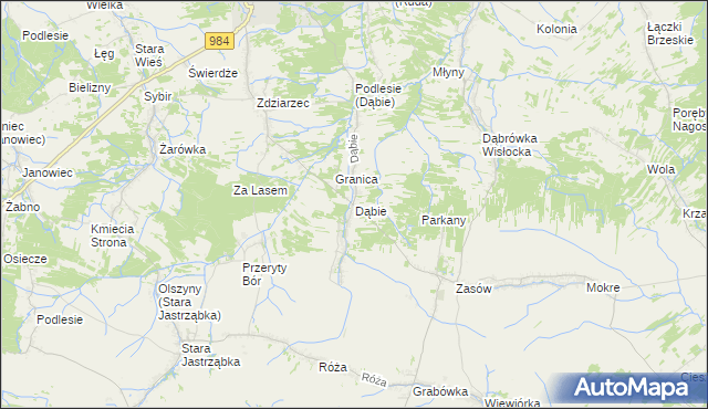 mapa Dąbie gmina Radomyśl Wielki, Dąbie gmina Radomyśl Wielki na mapie Targeo