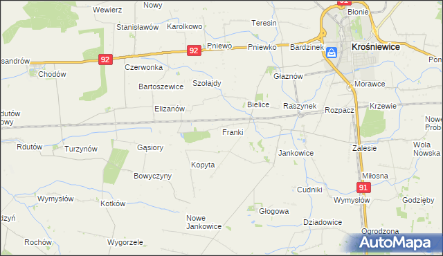 mapa Franki gmina Krośniewice, Franki gmina Krośniewice na mapie Targeo