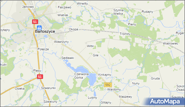 mapa Gile gmina Bartoszyce, Gile gmina Bartoszyce na mapie Targeo