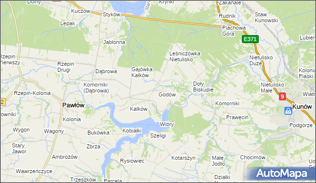 mapa Godów gmina Pawłów, Godów gmina Pawłów na mapie Targeo