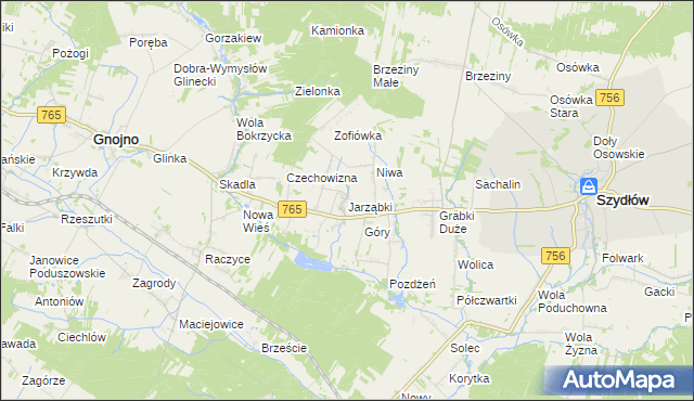 mapa Jarząbki gmina Gnojno, Jarząbki gmina Gnojno na mapie Targeo