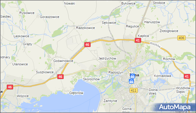 mapa Jędrzychów gmina Nysa, Jędrzychów gmina Nysa na mapie Targeo