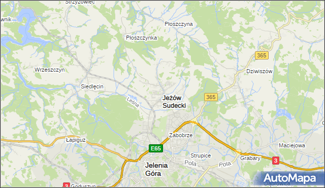 mapa Jeżów Sudecki, Jeżów Sudecki na mapie Targeo