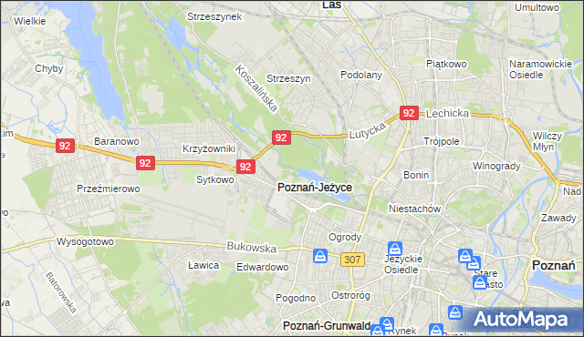 mapa Jeżyce gmina Poznań, Jeżyce gmina Poznań na mapie Targeo