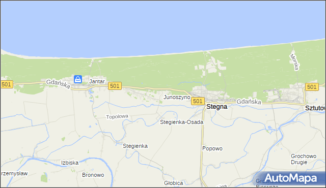 mapa Junoszyno, Junoszyno na mapie Targeo