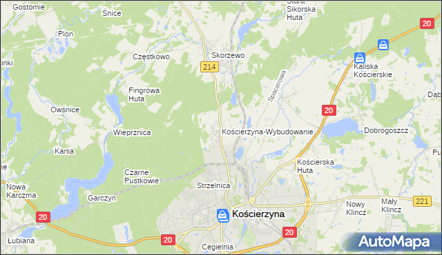 mapa Kościerzyna-Wybudowanie, Kościerzyna-Wybudowanie na mapie Targeo