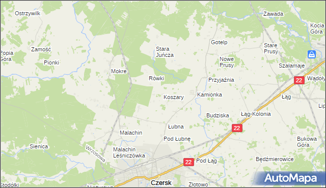 mapa Koszary gmina Czersk, Koszary gmina Czersk na mapie Targeo