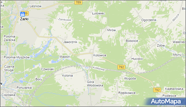 mapa Kotowice gmina Żarki, Kotowice gmina Żarki na mapie Targeo