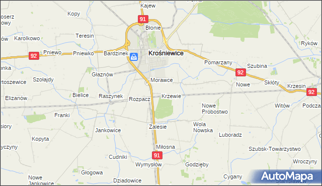 mapa Krzewie gmina Krośniewice, Krzewie gmina Krośniewice na mapie Targeo