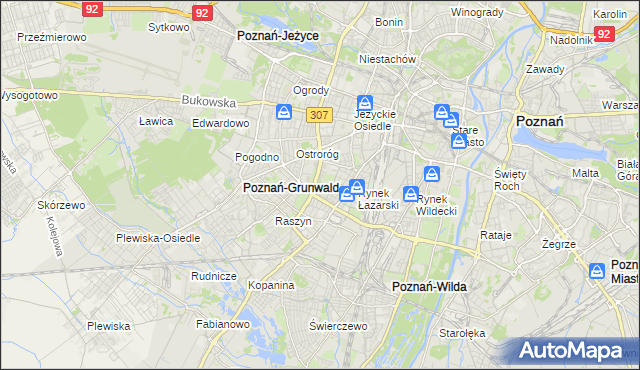 mapa Łazarz gmina Poznań, Łazarz gmina Poznań na mapie Targeo