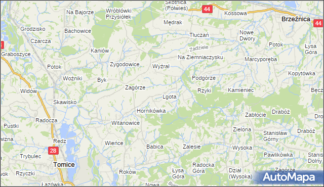 mapa Lgota gmina Tomice, Lgota gmina Tomice na mapie Targeo