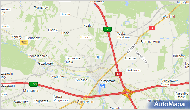 mapa Lipa gmina Stryków, Lipa gmina Stryków na mapie Targeo