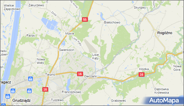 mapa Lisie Kąty gmina Grudziądz, Lisie Kąty gmina Grudziądz na mapie Targeo