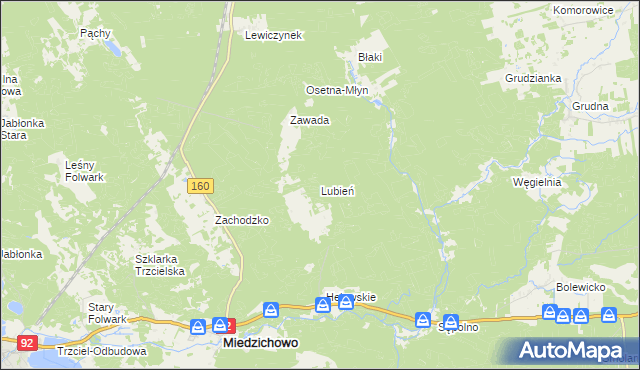 mapa Lubień gmina Miedzichowo, Lubień gmina Miedzichowo na mapie Targeo