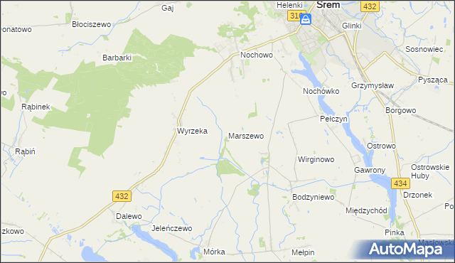 mapa Marszewo gmina Śrem, Marszewo gmina Śrem na mapie Targeo