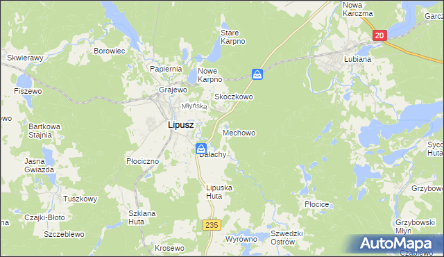 mapa Mechowo gmina Lipusz, Mechowo gmina Lipusz na mapie Targeo