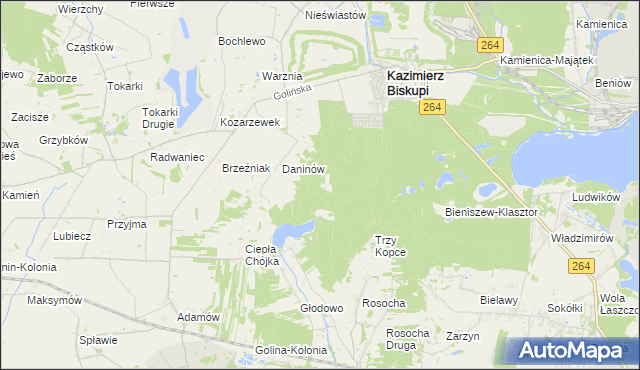 mapa Mokra gmina Kazimierz Biskupi, Mokra gmina Kazimierz Biskupi na mapie Targeo