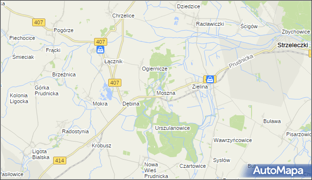 mapa Moszna gmina Strzeleczki, Moszna gmina Strzeleczki na mapie Targeo