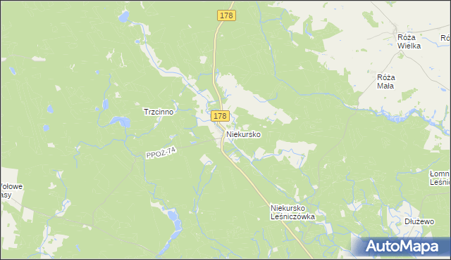 mapa Niekursko, Niekursko na mapie Targeo