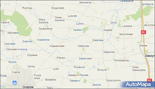 mapa Odechów gmina Grabów, Odechów gmina Grabów na mapie Targeo