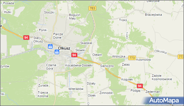mapa Olewin gmina Olkusz, Olewin gmina Olkusz na mapie Targeo
