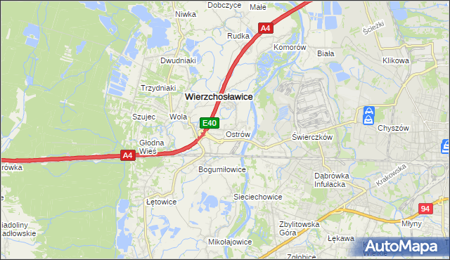 mapa Ostrów gmina Wierzchosławice, Ostrów gmina Wierzchosławice na mapie Targeo