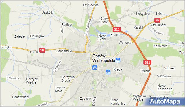 mapa Ostrów Wielkopolski, Ostrów Wielkopolski na mapie Targeo