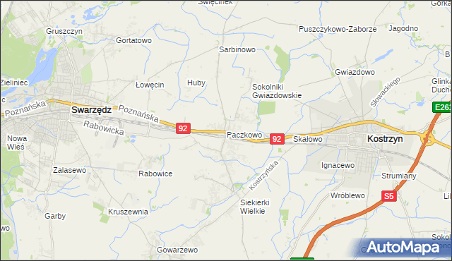 mapa Paczkowo gmina Swarzędz, Paczkowo gmina Swarzędz na mapie Targeo