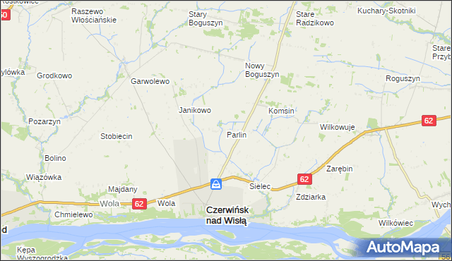 mapa Parlin gmina Czerwińsk nad Wisłą, Parlin gmina Czerwińsk nad Wisłą na mapie Targeo