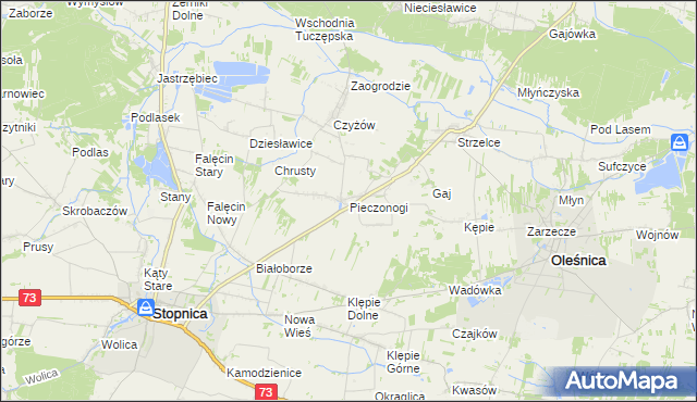 mapa Pieczonogi gmina Oleśnica, Pieczonogi gmina Oleśnica na mapie Targeo