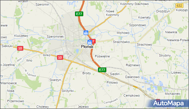 mapa Poświętne gmina Płońsk, Poświętne gmina Płońsk na mapie Targeo