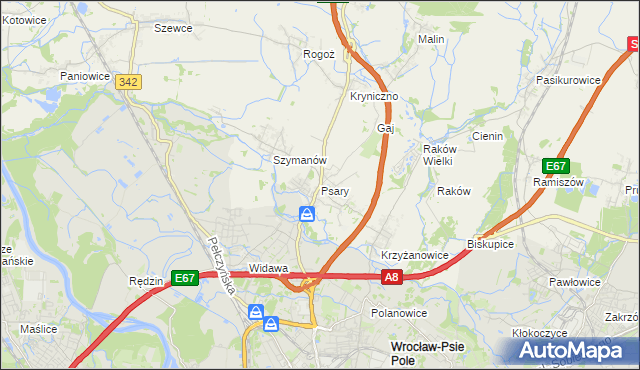 mapa Psary gmina Wisznia Mała, Psary gmina Wisznia Mała na mapie Targeo