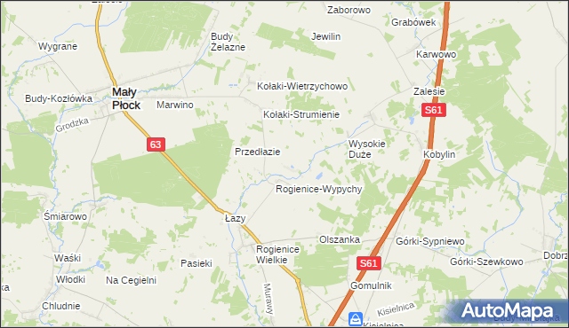 mapa Rogienice Piaseczne, Rogienice Piaseczne na mapie Targeo