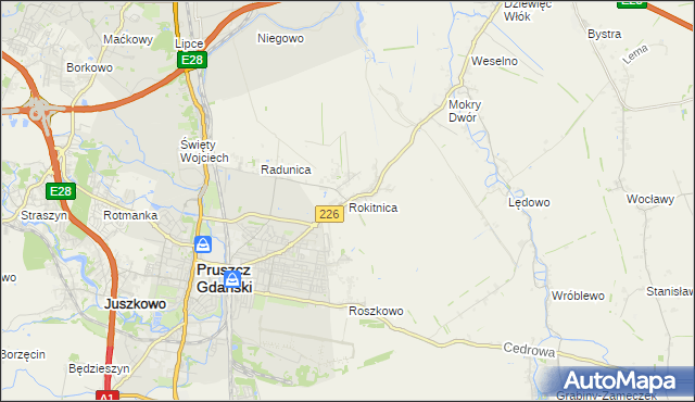 mapa Rokitnica gmina Pruszcz Gdański, Rokitnica gmina Pruszcz Gdański na mapie Targeo