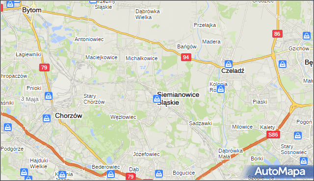 mapa Siemianowice Śląskie, Siemianowice Śląskie na mapie Targeo