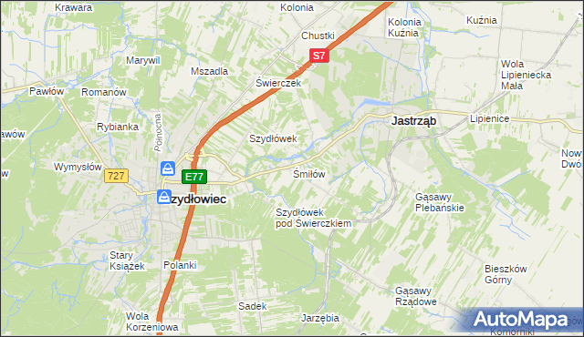 mapa Śmiłów gmina Jastrząb, Śmiłów gmina Jastrząb na mapie Targeo