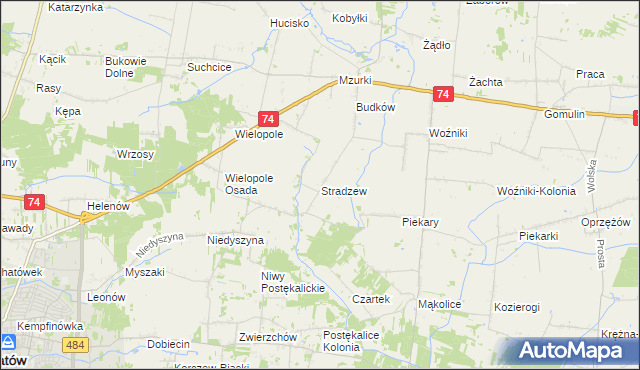 mapa Stradzew gmina Wola Krzysztoporska, Stradzew gmina Wola Krzysztoporska na mapie Targeo